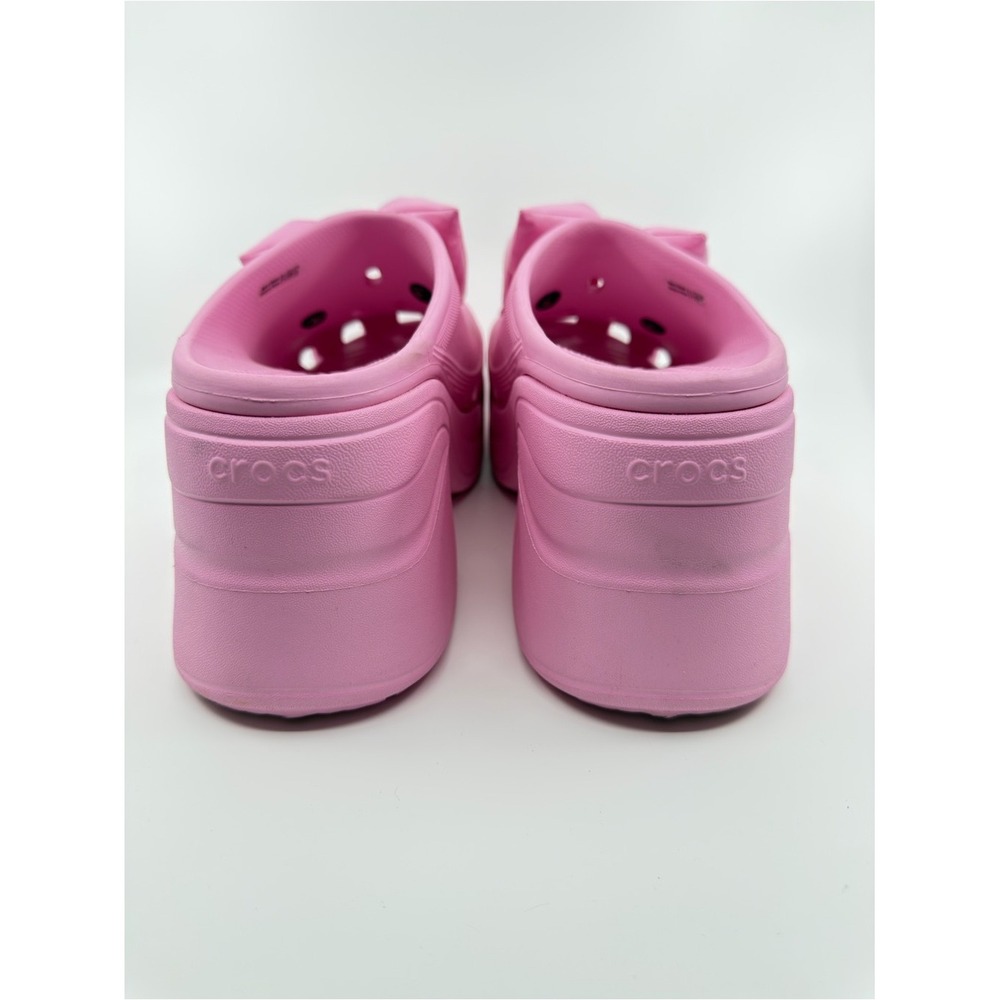 Crocs Siren Clog Women Size 11 Pink Puffy Bow Platform Heel Slip On Shoes - Picture 3 of 12
